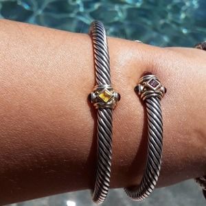 David Yurman 5mm Renaissance Bracelet W/ Citrine, Rhodalite Garnet and 14k Gold